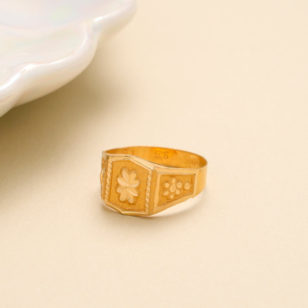 Bold Floral Geometric Gold Men Ring