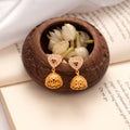 Dual Stone Betel Leaf Design Golden Jhumkas