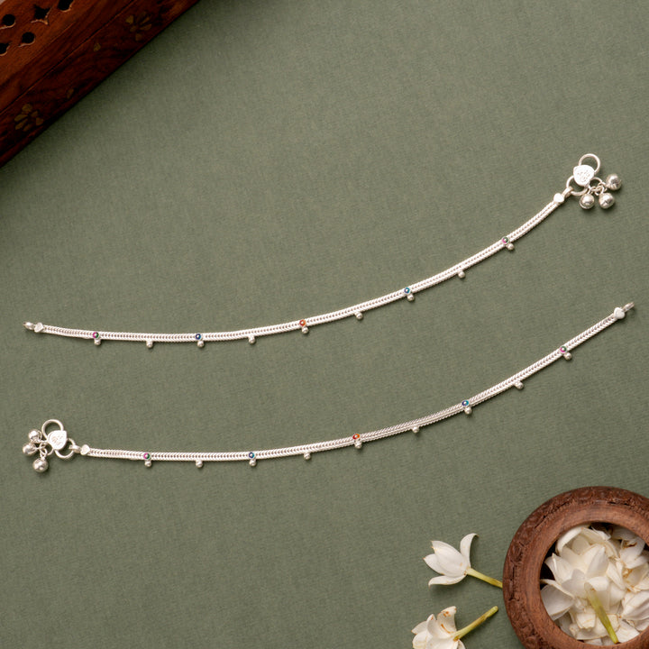 Minimal Enamel Pattern Silver Anklet