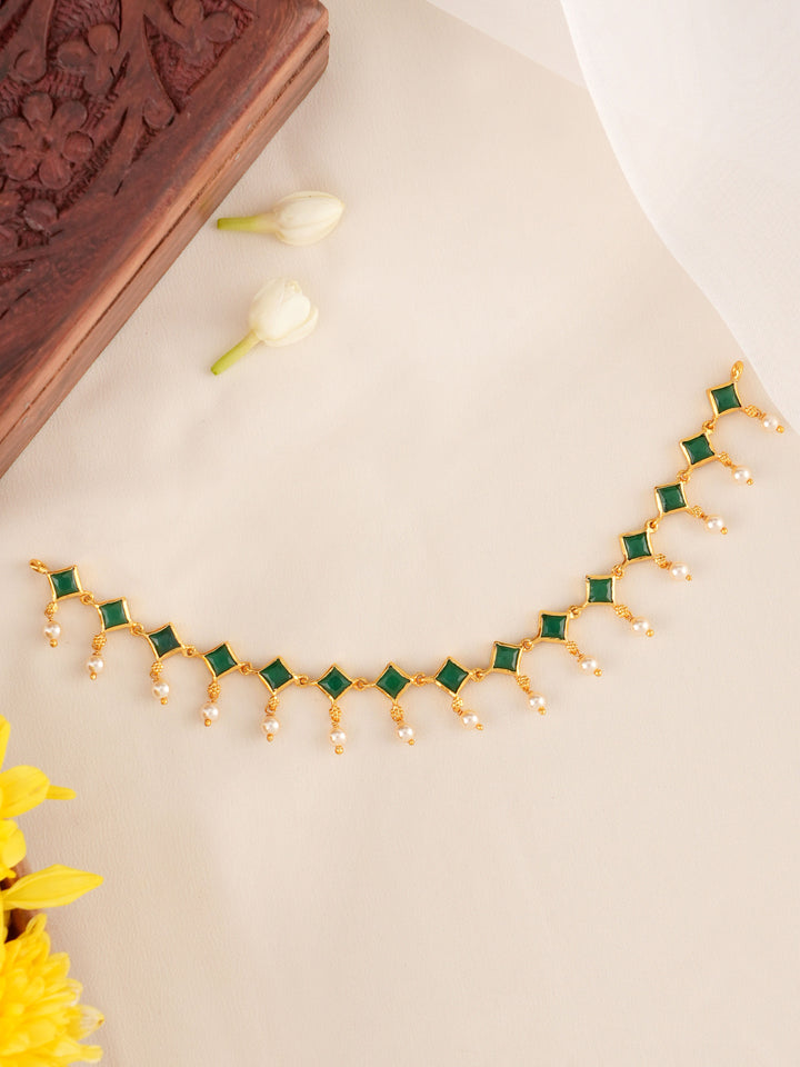 Emerald with Pearl Drop Gold Plated Necklace