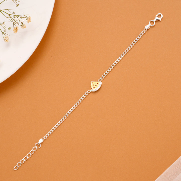 Elegant Pizza Charm Silver Baby Bracelet