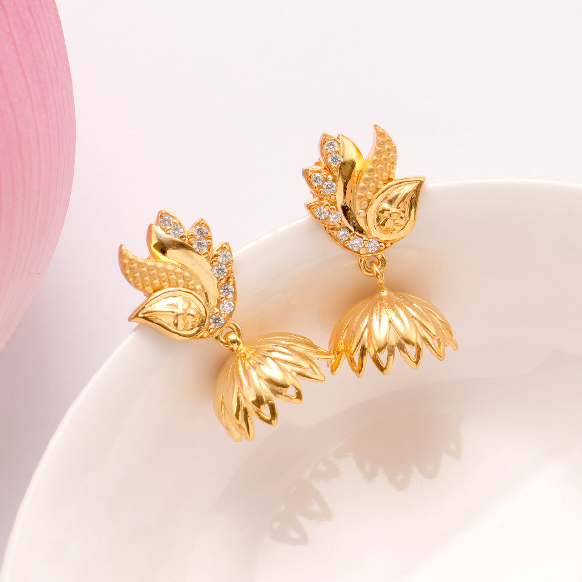 Traditional White Stone Golden Jhumkas