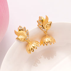Traditional White Stone Golden Jhumkas