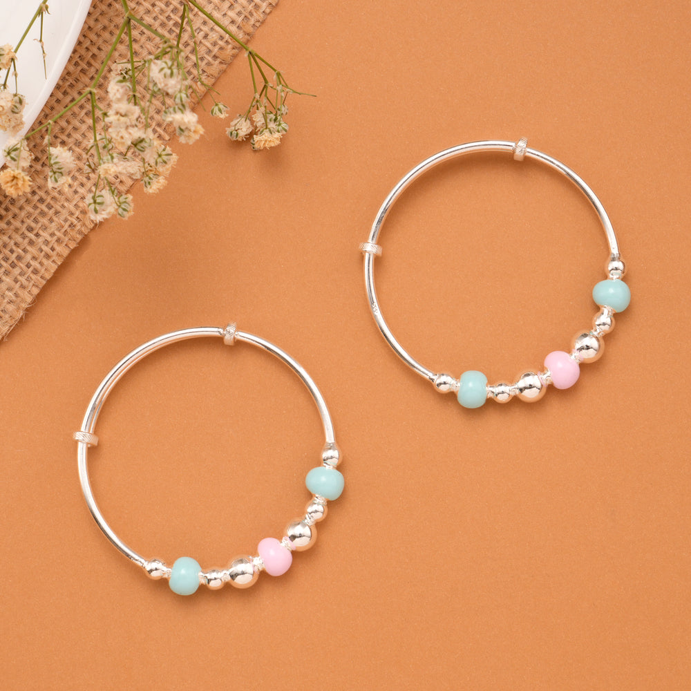 Pastel Blue & Pink Bead Baby Silver Bangle