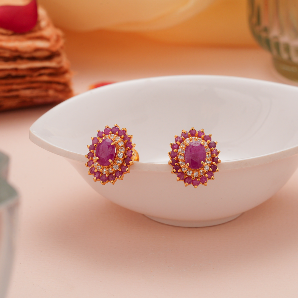 Oval Ruby Stone Gold Kundan Stud