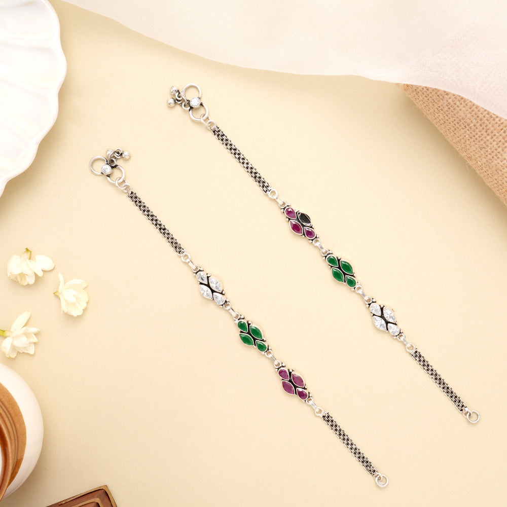 Floral Radiance Silver Anklet