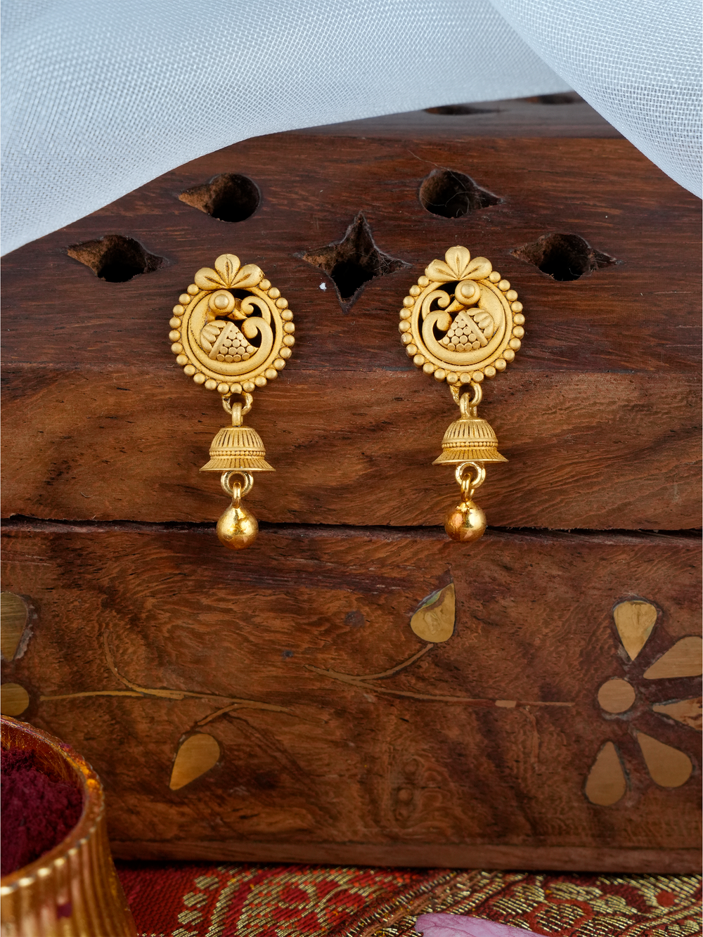 Peacock With Bell Drop Gold Earring