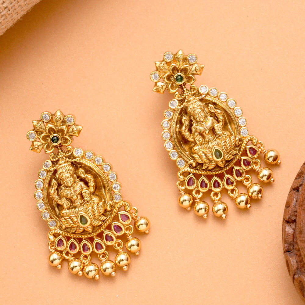 Regal Lakshmi Devi Idol Golden Earrings