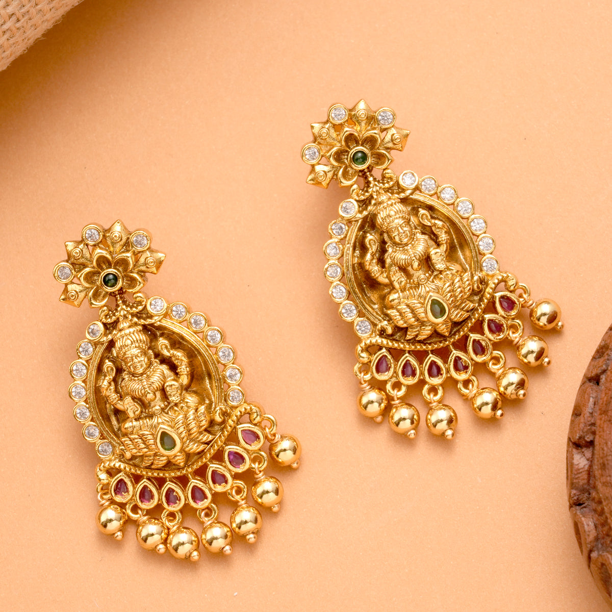 Regal Lakshmi Devi Idol Golden Earrings