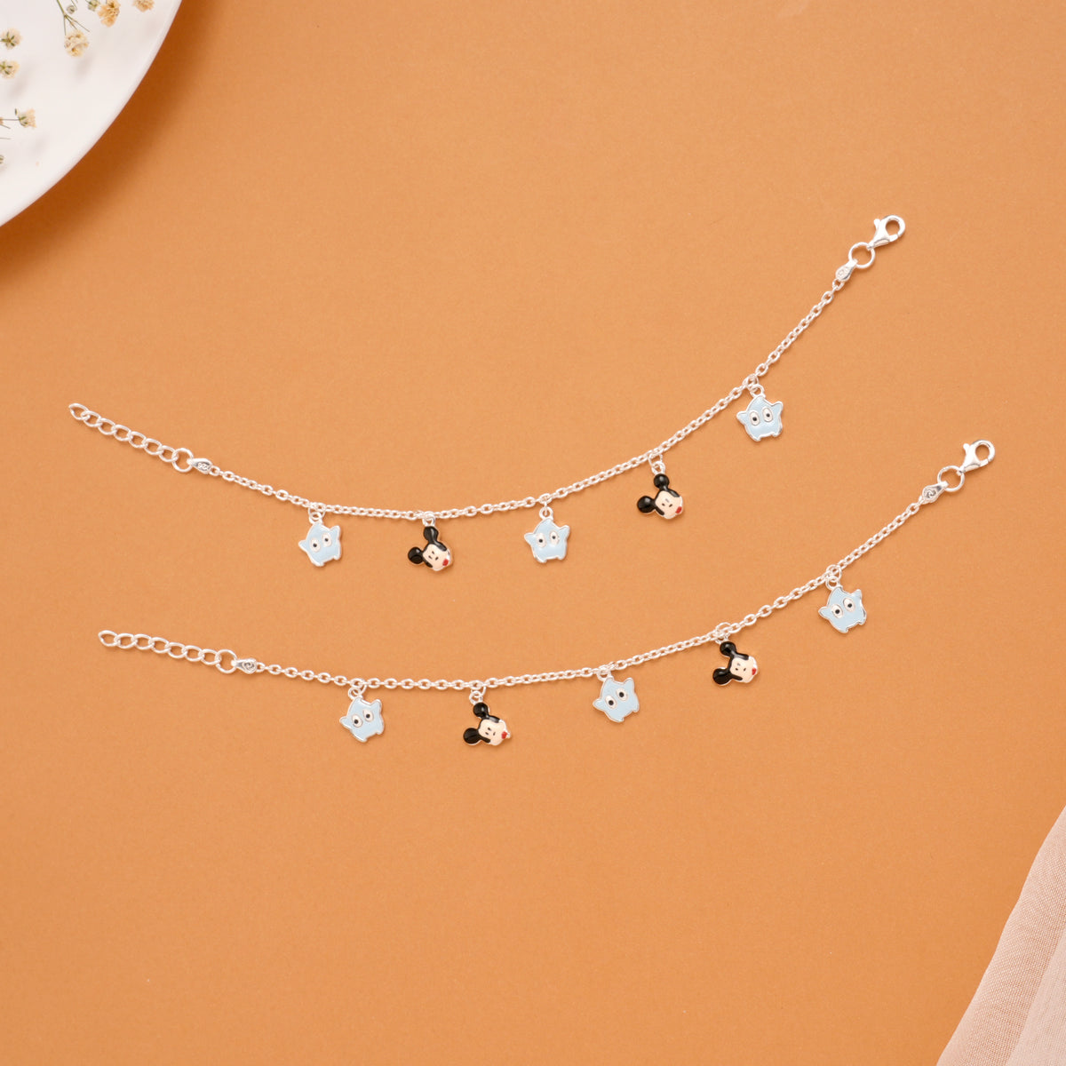 Minimal Mickey Mouse Silver Baby Anklets