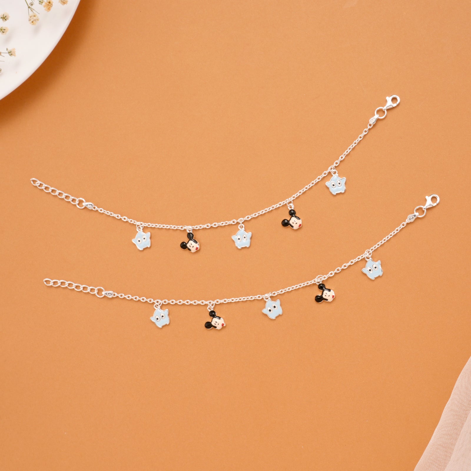 Minimal Mickey Mouse Silver Baby Anklets