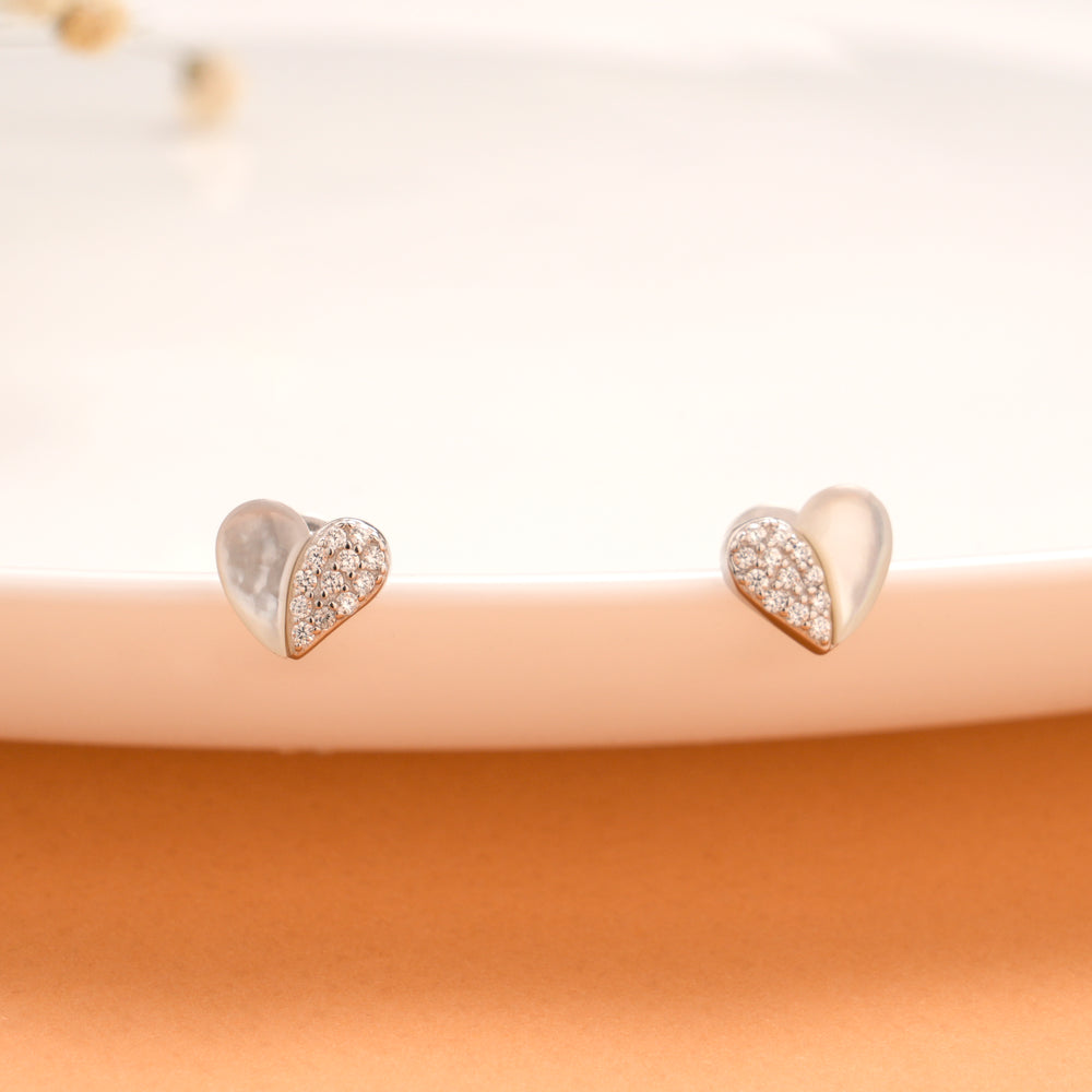 Dual Shape Heart Silver Stud