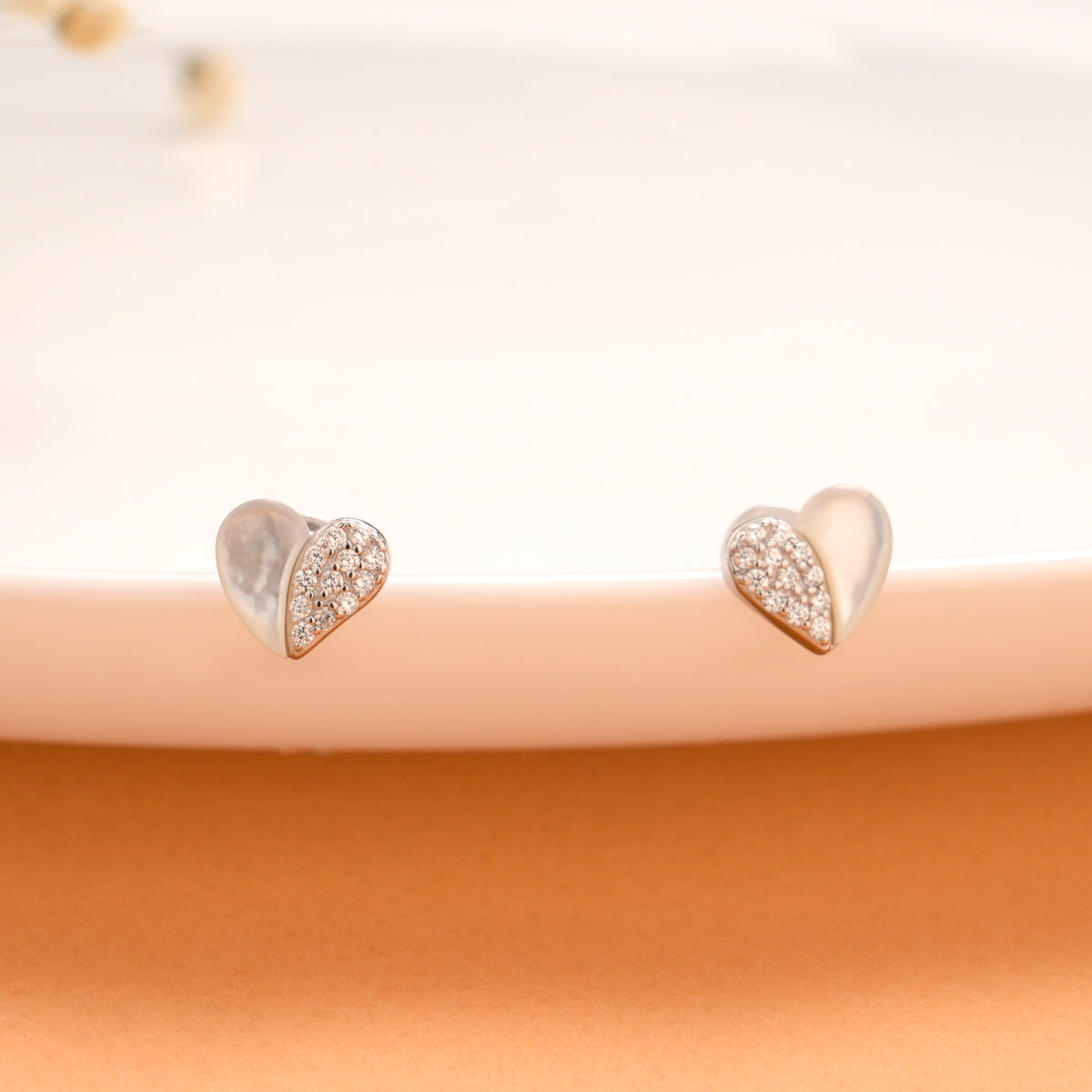 Dual Shape Heart Silver Stud