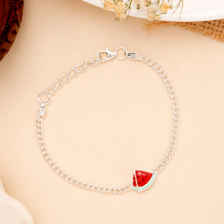 Watermelon Slice Enamel Baby Silver Bracelet