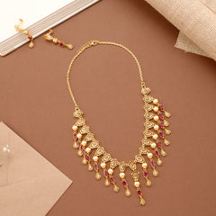 Ruby Stone Drops Casting Golden Necklace Set