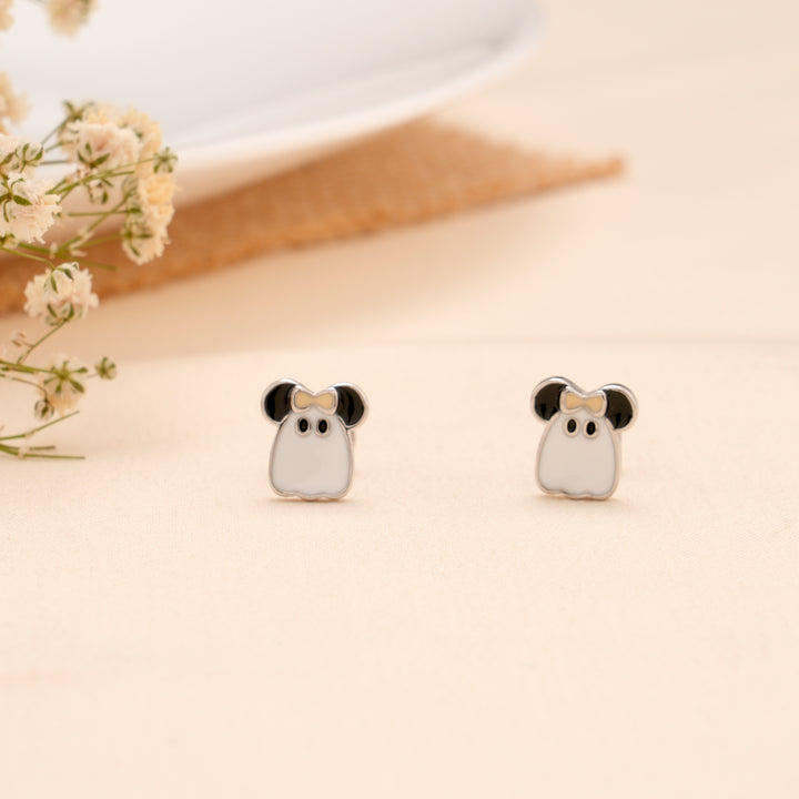 Cute Ghost Enamel Silver Stud