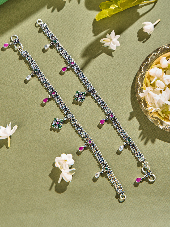 Elegant Floral Drops Antique Anklet