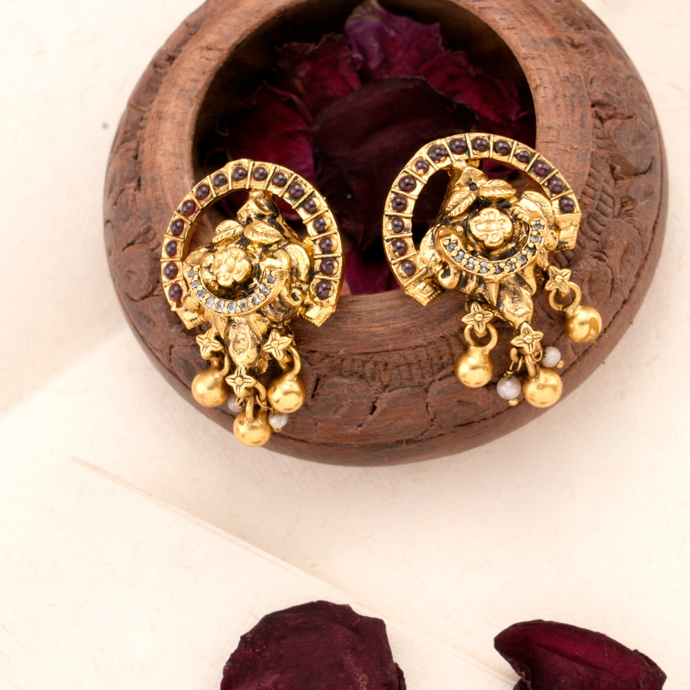Floral Antique Earrings with Gold Plated Balls