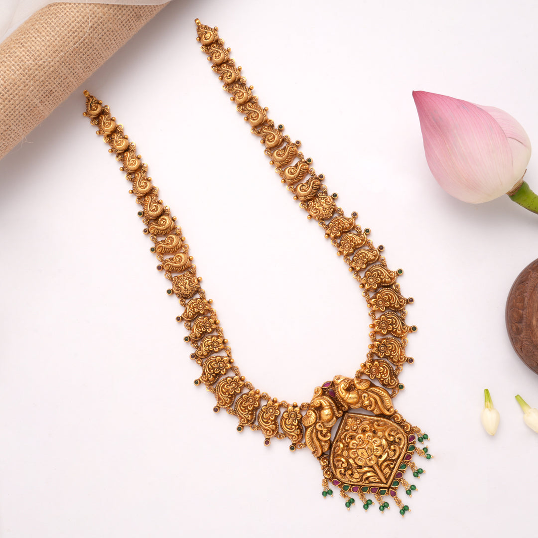 Premium Peacock Design Green Drops Golden Haram