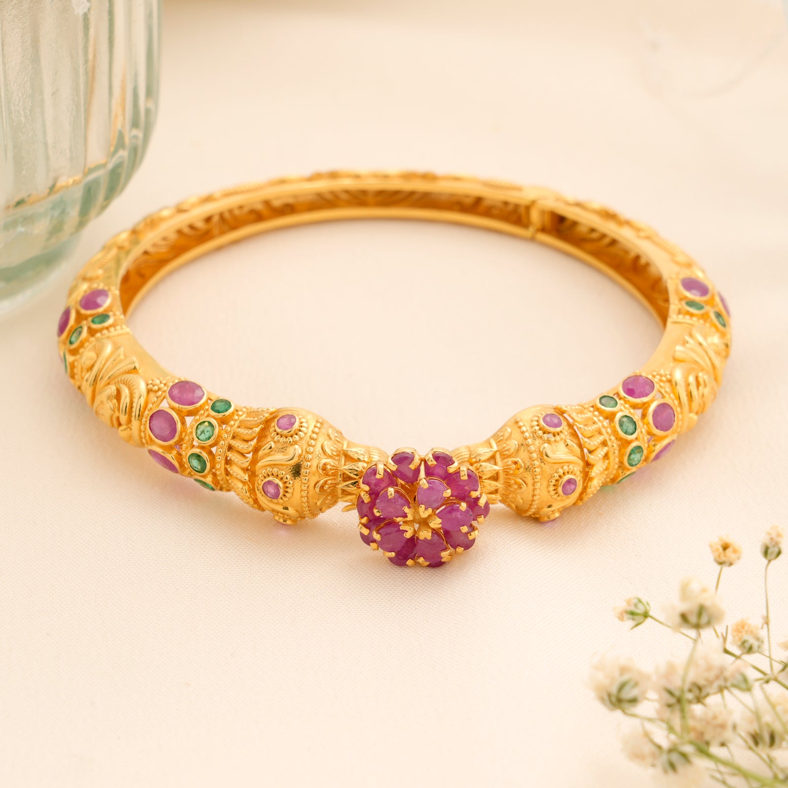 Traditional Temple Stone Gold Kada
