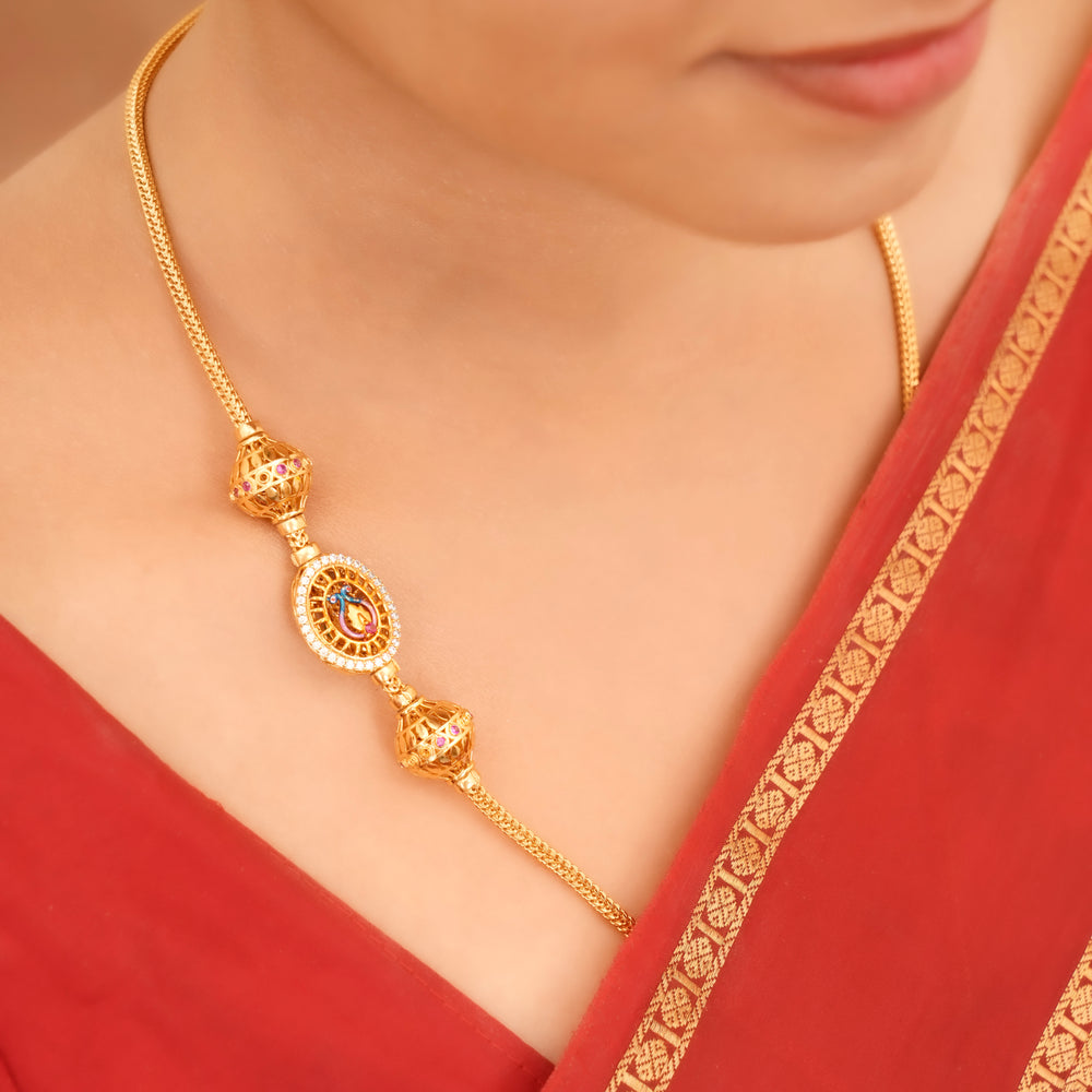 White Stone Double Peacock Mugappu Chain