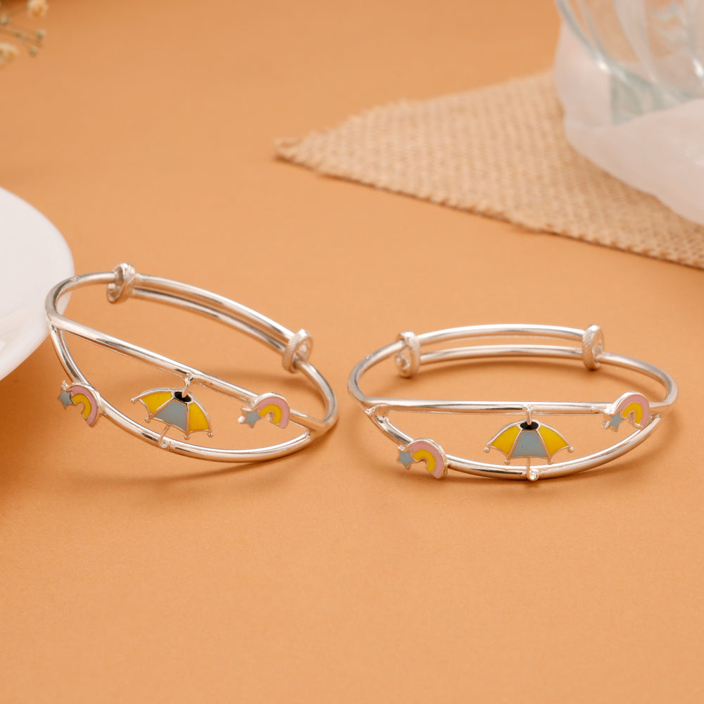 Umbrella Rainbow Charm Silver Baby Bangle