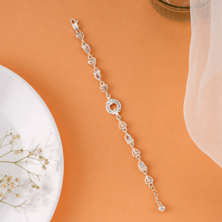 Floral and Teardrop Design Silver Bracelet