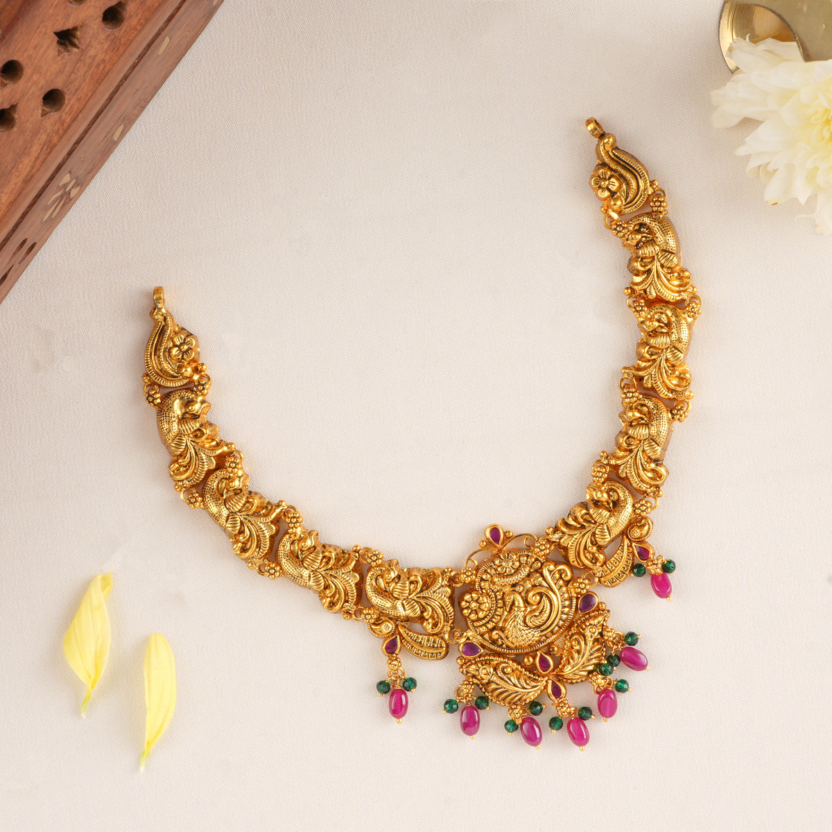 Antique Peacock with Ruby Beads Necklace