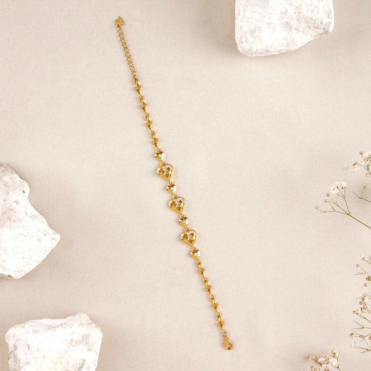 Heart & Blossom Silver Gold Plated Bracelet