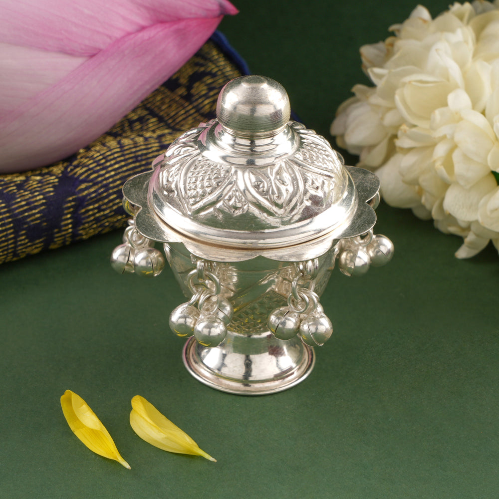Silver Kumkum Chimil With Bells