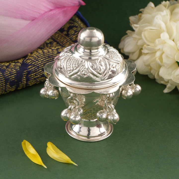 Silver Kumkum Chimil With Bells