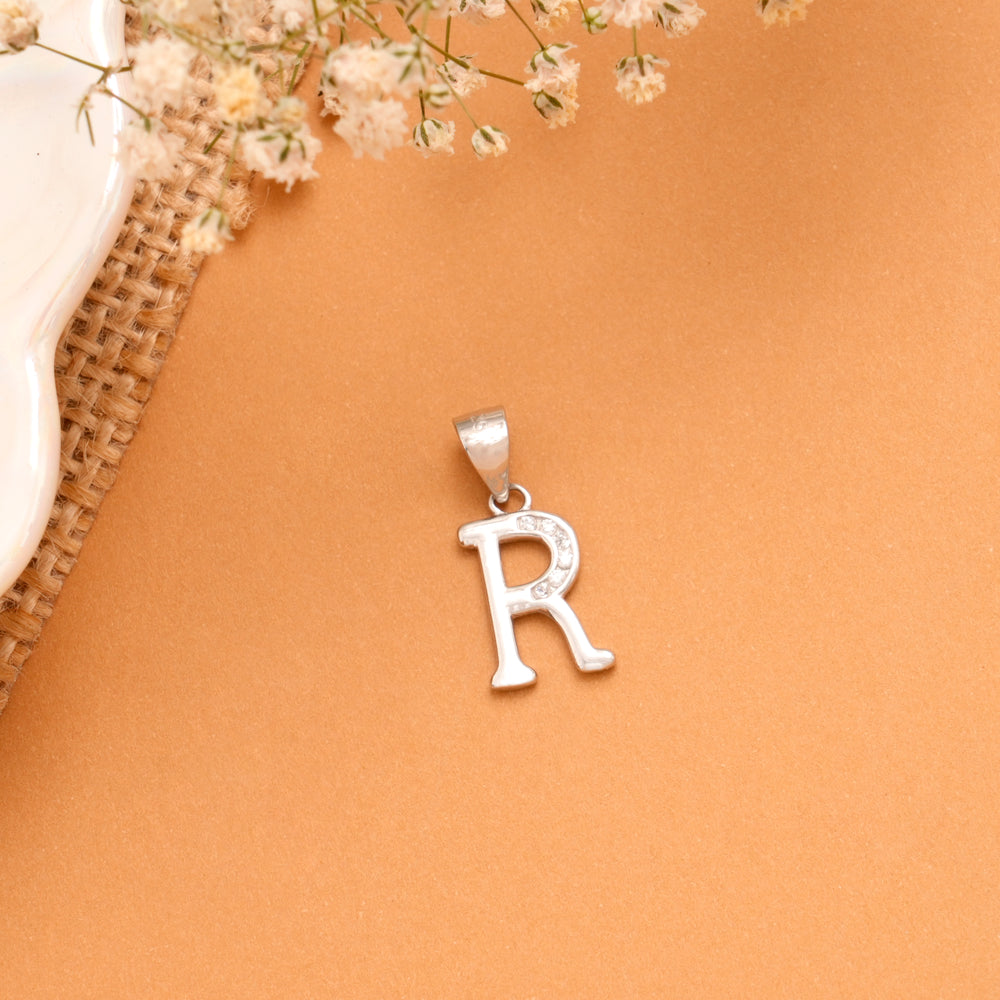Elegant R with Stone Alphabet Silver Pendant