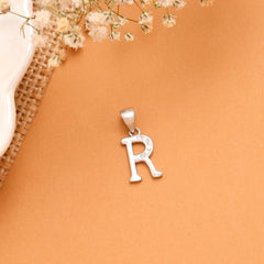 Elegant R with Stone Alphabet Silver Pendant