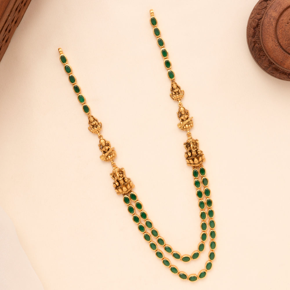 Emerald Ganesh Cushion Cut Layer Necklace