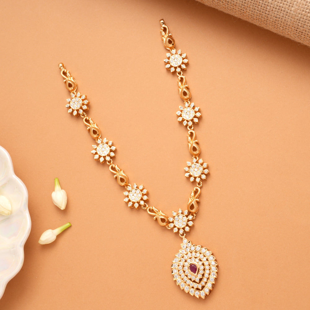 Traditional White Stone Centre Ruby Golden Necklace