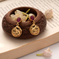 Oval Ruby Stone Peacock Design Drops Golden Earrings