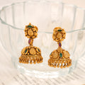 Leaf Motif with Green & Ruby Antique Jhumka