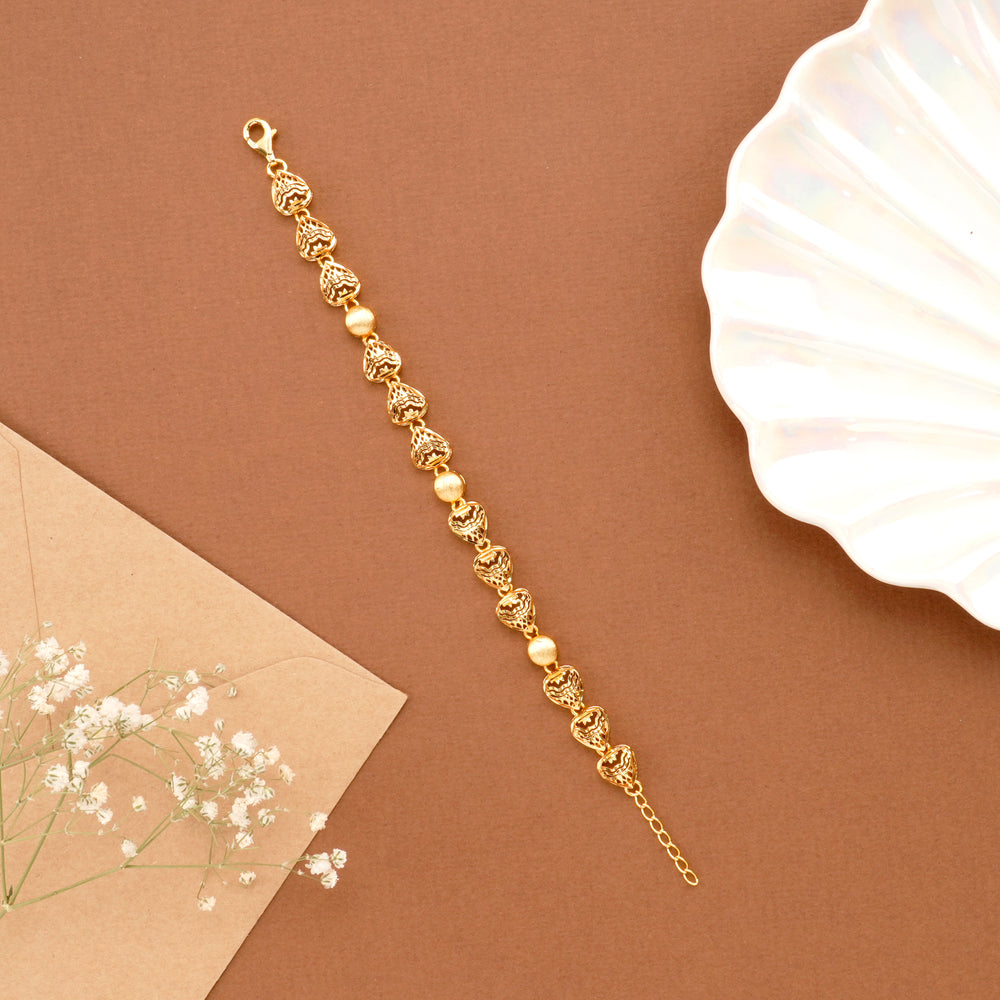 Circle Heart Shape Casting Golden Bracelet