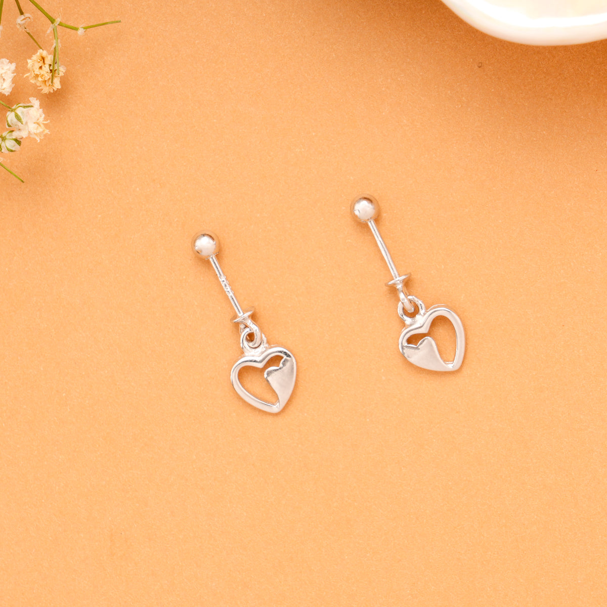 Half Heart Love Silver Koppu Earrings
