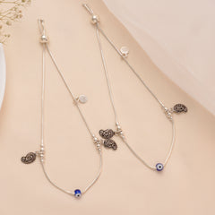Mango Leaf Evil Eye Silver Anklet
