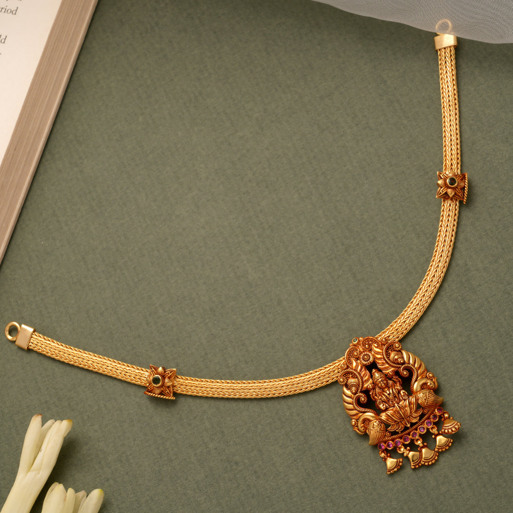 Divine Nagas Lakshmi Peacock Golden Necklace