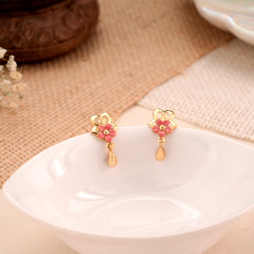 Pretty Pink Enamel Drop Golden Stud