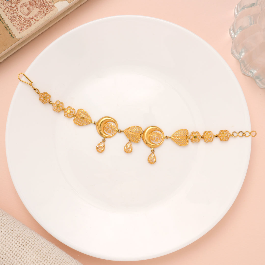 Crescent with Heart Teardrop Gold Bracelet for Women