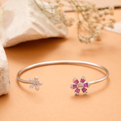 Ruby Bloom Floral Silver Bracelet