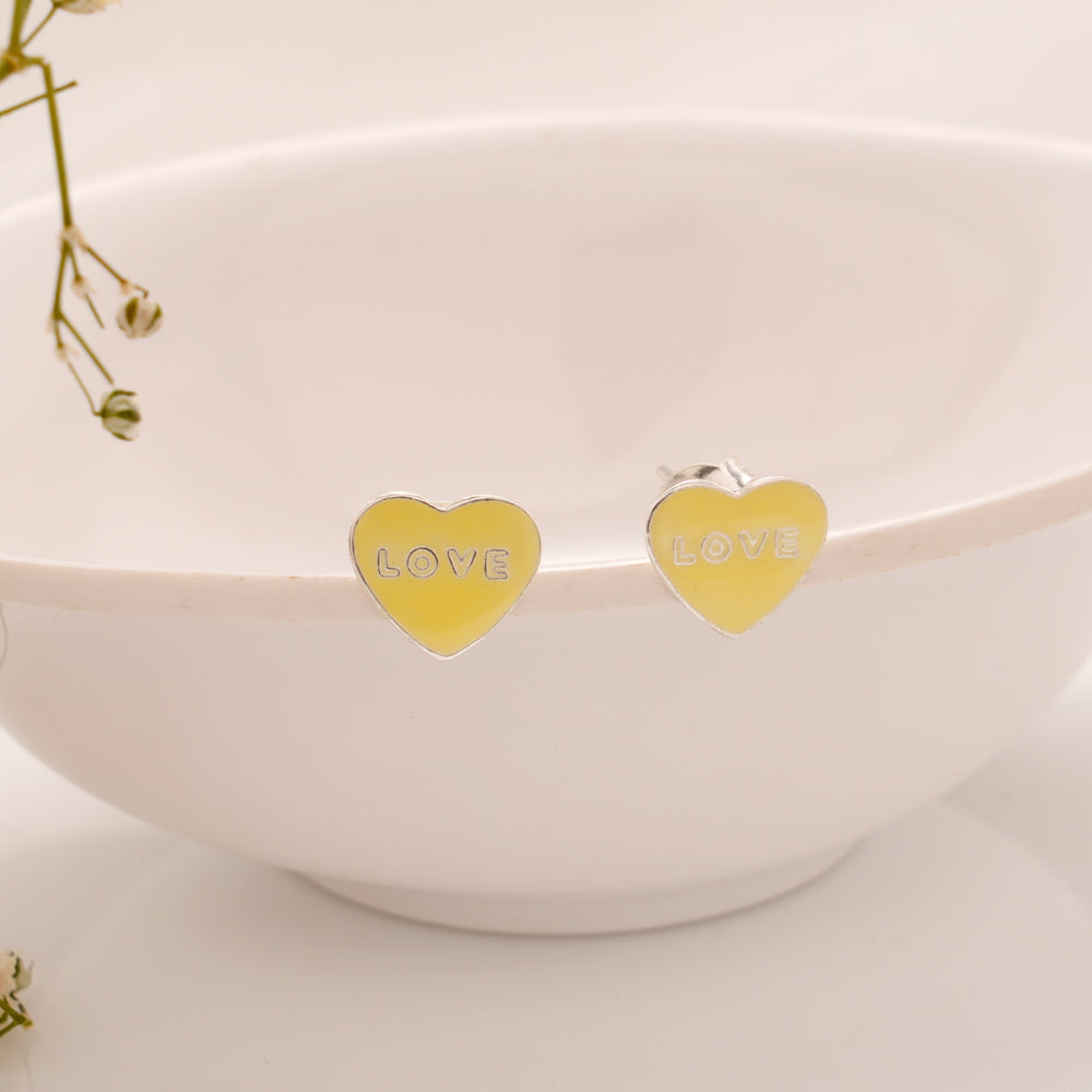 Heart Design Yellow Enamel Silver Stud
