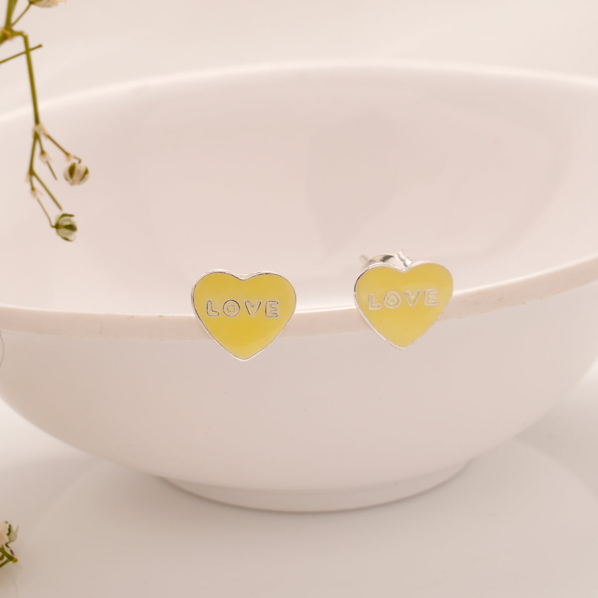 Heart Design Yellow Enamel Silver Stud