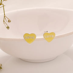 Heart Design Yellow Enamel Silver Stud