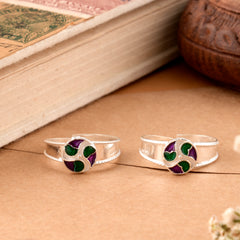 Round Shape Enamel Silver Toe Ring
