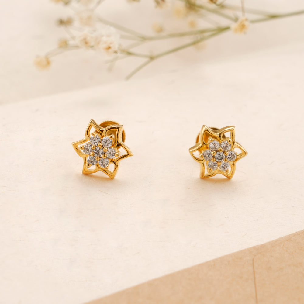 Twinkling Floral Casting Golden Kundan Stud