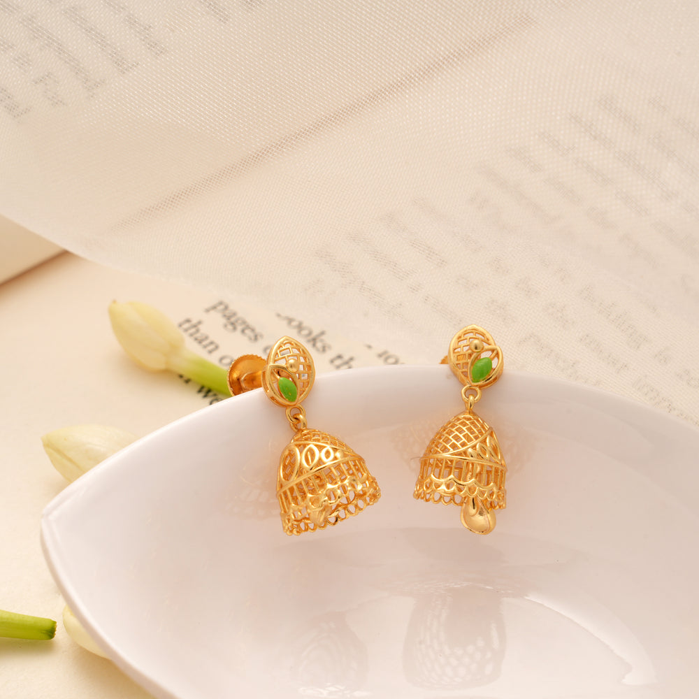 Dangling Bell Shaped Drop Golden Jhumkas
